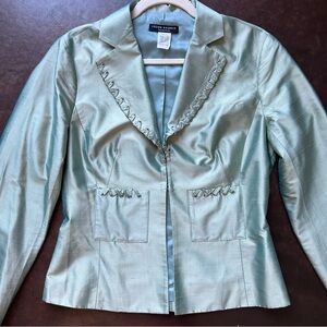 Vintage y2k Lucien daunois 100% silk pistachio green blazer- size 36